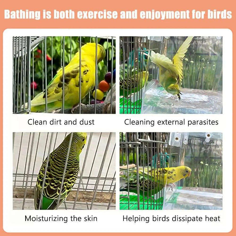 Banho de pássaros para limpeza de gaiola, suprimentos para animais de estimação, calopsita, banheira de pássaros com ganchos pendurados, acrílico transparente, cubo de banho de pássaros