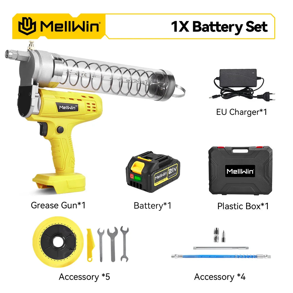 MELLWIN 12000PSL Máquina de Graxa Elétrica Sem Fio de Alta Pressão para Manutenção Automotiva, Ferramenta de Lubrificação a Óleo para Bateria Makita 18V