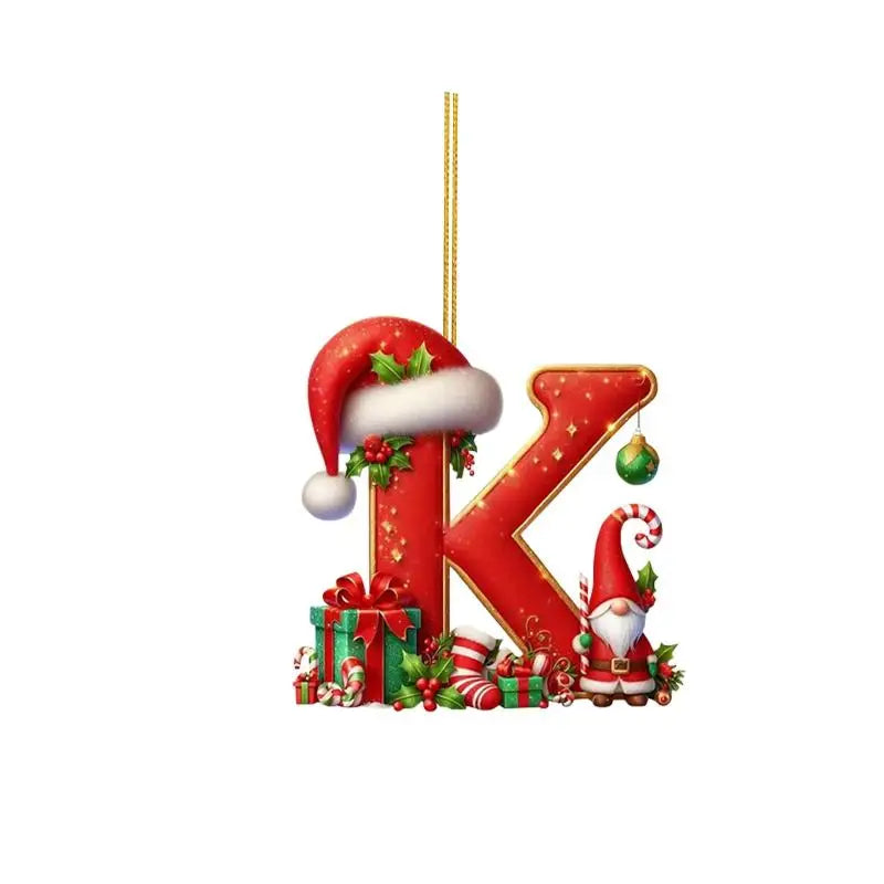 Enfeite de Natal com 26 letras, pingente plano para pendurar, ornamento personalizado, decoração festiva para árvore de Natal, presente para festas de fim de ano.