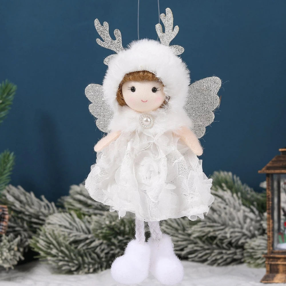 Natal Pendurado Malha Sequin Saia, Anjo Xmas Árvore Pingente Enfeites, Decoração de Casa, Noel, Presentes, 2022