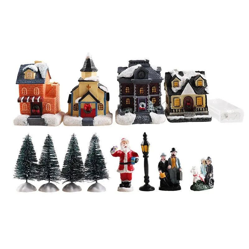 Enfeite de casa em miniatura de resina para o Natal, decoração de mesa com tema de aldeia natalina, casa em miniatura, cena em miniatura, decoração para festas de fim de ano.