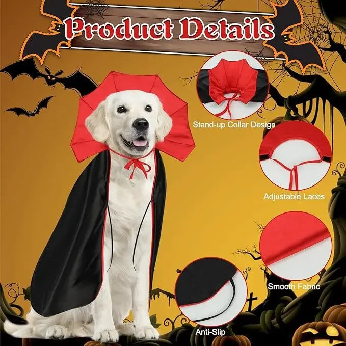 Fantasia de Vampiro para Animais de Estimação para o Halloween - Capa Confortável de Nylon com Fecho de Tira, Adequada para Cães e Gatos de Pequeno e Médio Porte