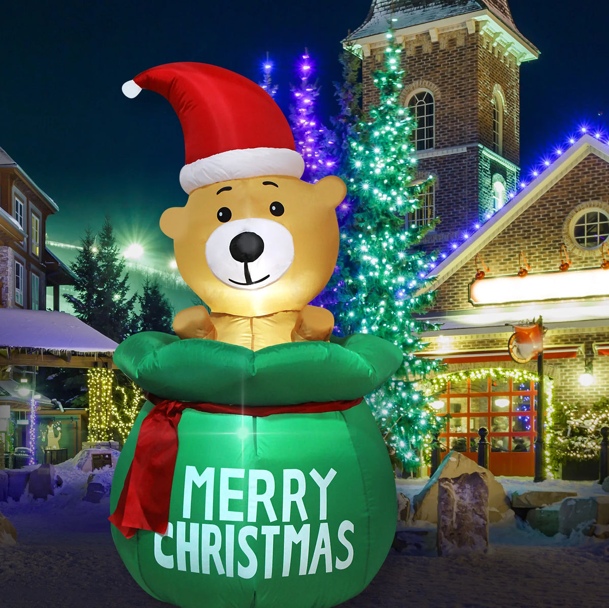 Decorações infláveis de natal-homem de gengibre, boneco de neve brilhante, boneco de neve de ramo, saco de presente boneco de neve decorações de gramado com luz LED