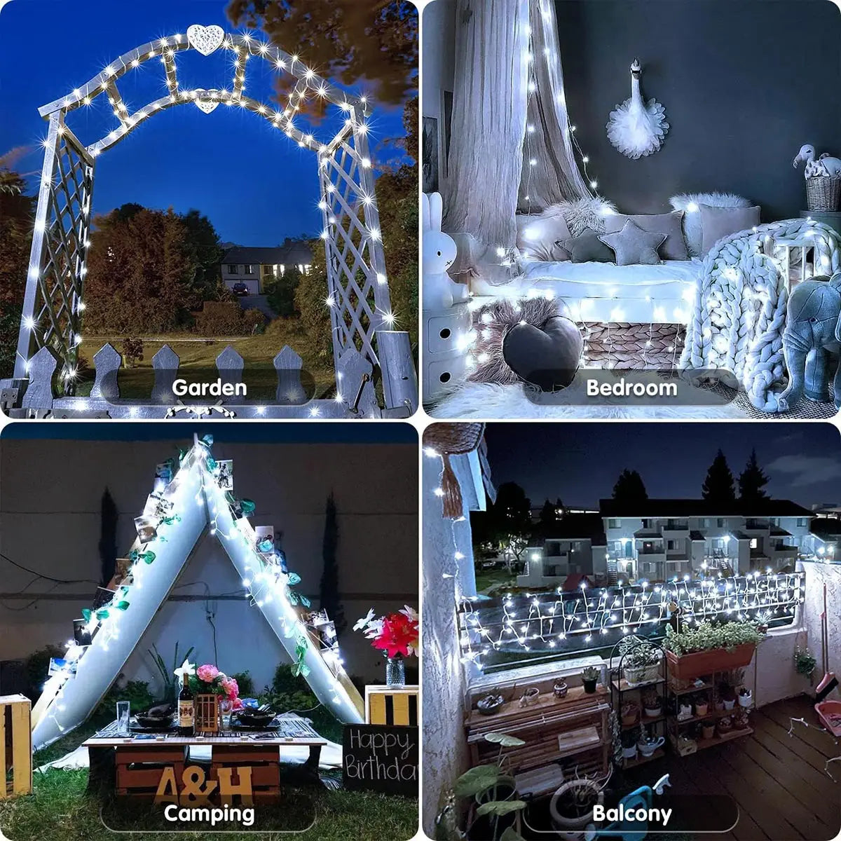 Cordão de Luzes de Natal com 8 Modos de Iluminação, Luzes de Jardim 5/10/20M, Lâmpada Decorativa Festiva para Interiores, Exteriores, Jardins e Casamentos