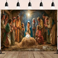 Tapeçaria de Presépio Noite Estrelada, Decoração de Parede Religiosa Tradicional para Natal e Aniversário