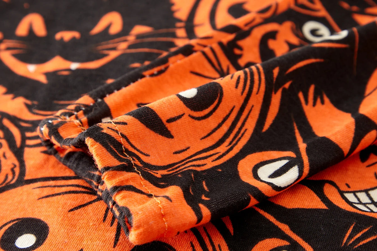 Pijamas de Halloween para crianças com estampa de abóbora 100% algodão conjunto de pijama macio meninos meninas 1-8 anos roupa de dormir de manga comprida