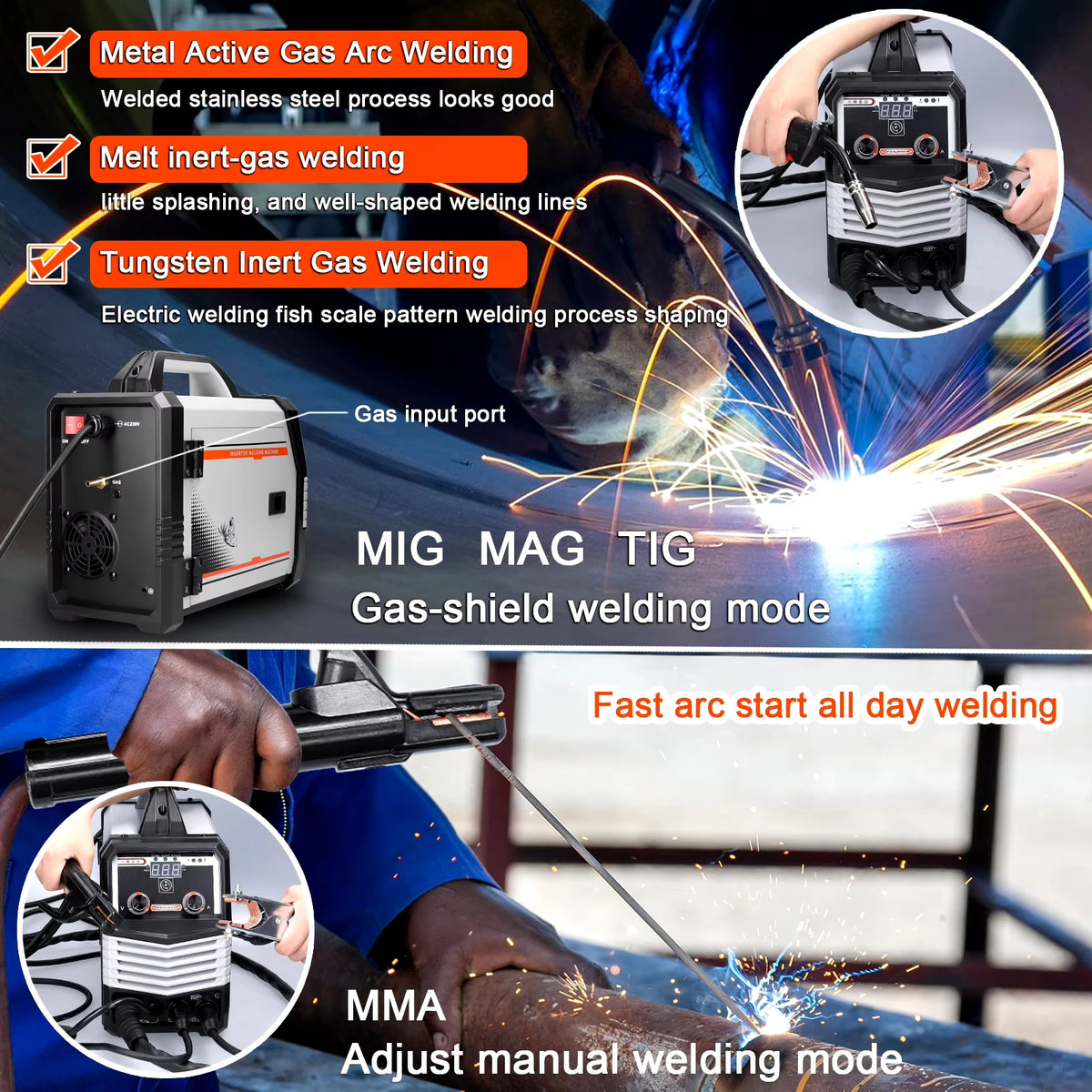 Multi funcional 2IN1 MIG MMA-160A inversor máquina de solda multifuncional portátil máquina de solda inteligente