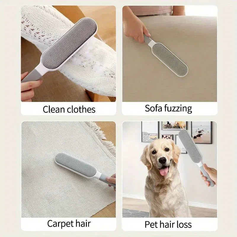 Removedor de pêlos de animais de estimação de dupla face, escova de fiapos pegajosa eletrostática manual, para gato, roupas, sofá, móveis, limpeza de carpetes