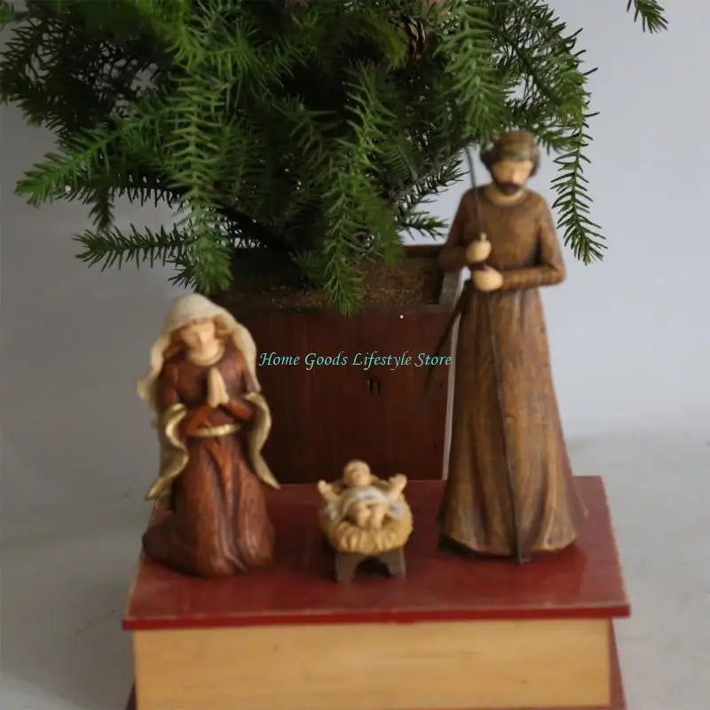 E74e coleção estátua natividade religiosa, lareira estatueta resina, cena natividade para prateleiras