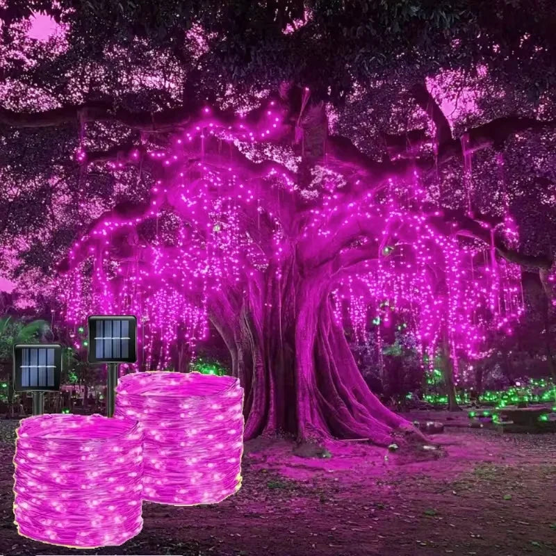 Decorações para Árvore de Natal, Luzes de Cordão Solares para Jardim Externo, Luzes de Fio de Cobre LED para Festas em Casa, Casamentos, Ano Novo 2027