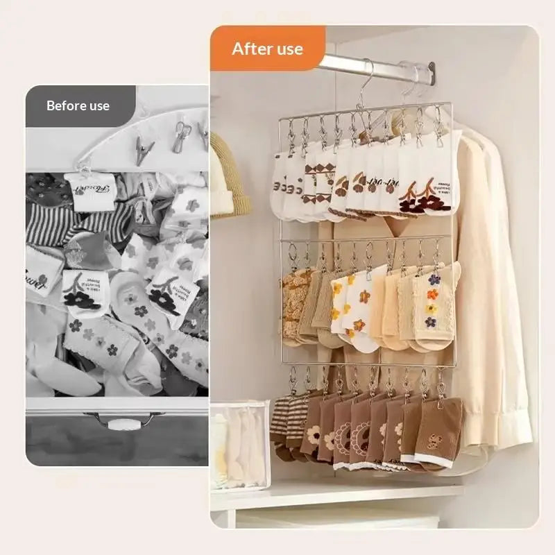 Varal de roupa em aço inoxidável com vários prendedores, resistente à ferrugem, economiza espaço, ideal para meias, roupa interior, varanda e lavanderia [YY32].