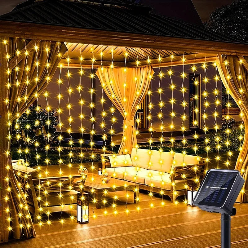 Solar led cortina de luz ao ar livre guirlanda solar fada luz da corda fio cobre lâmpadas para jardim quintal festa casamento decoração do feriado