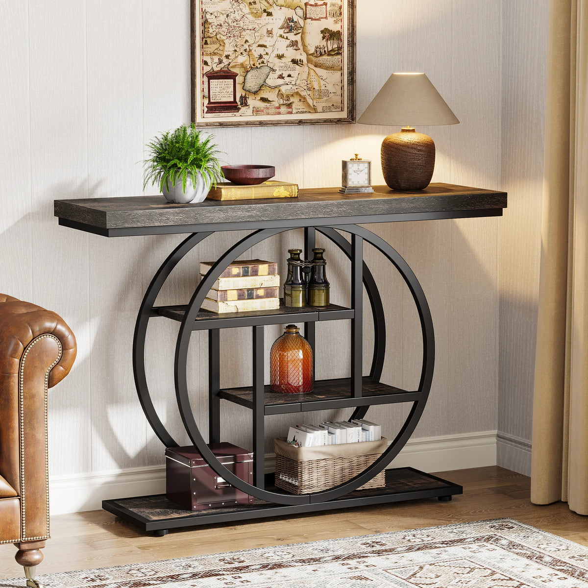 Industrial Entryway Console Mesa para Sala de Estar, Foyer Corredor Mesa para Entrada, 4-Tier Mesa, 41,3"