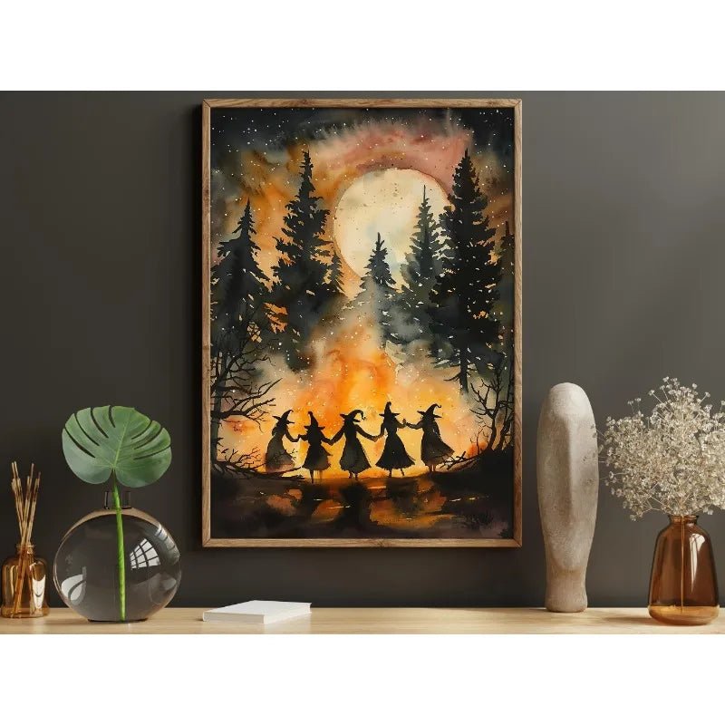 Pôster de Decoração de Parede de Halloween: Bruxa Sombria no Bosque com Flores - Impressão em Tela Sem Moldura para Decoração Festiva de Casa - Kasa & Pet