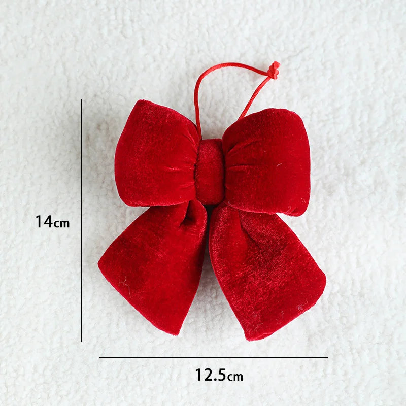 Decoração de laços de Natal, enfeites para árvores de Natal, laços de veludo vermelhos, enfeites pendentes para decoração de casa e festas de fim de ano.