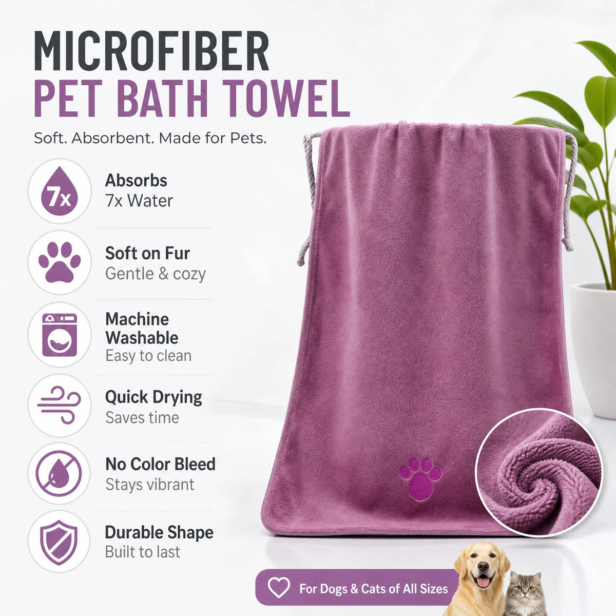 Toalhas Absorventes de Microfibra para Animais de Estimação – Super Absorventes e Macias, Sem Deformação, Essenciais para o Banho de Animais de Estimação