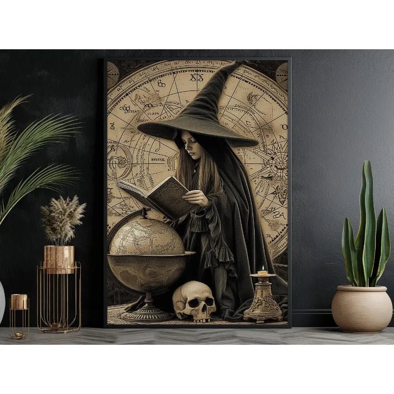 Pôster de Decoração de Parede de Halloween: Bruxa Sombria no Bosque com Flores - Impressão em Tela Sem Moldura para Decoração Festiva de Casa - Kasa & Pet