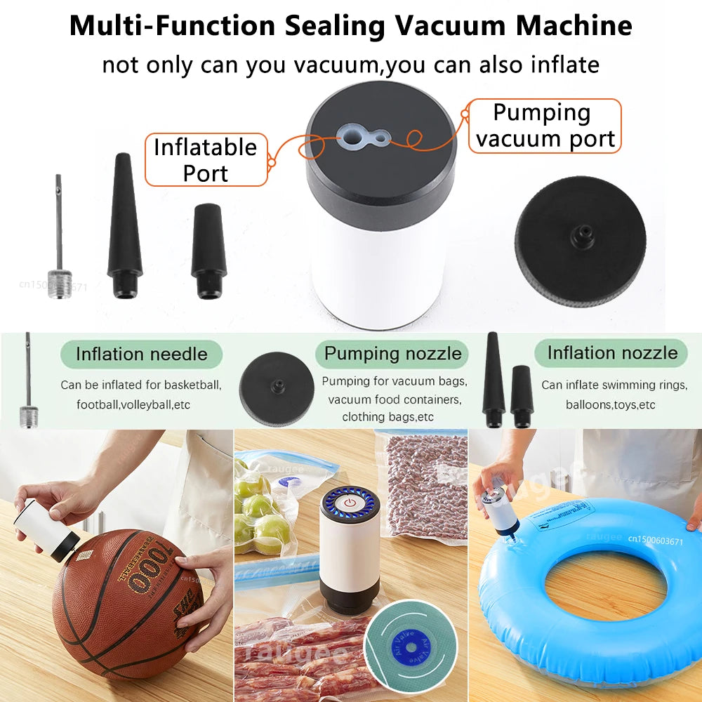 Máquina de Embalagem a Vácuo para Armazenamento de Alimentos, Bomba de Vácuo Portátil Mini Sem Fio Recarregável, Seladora de Sacos de Alimentos