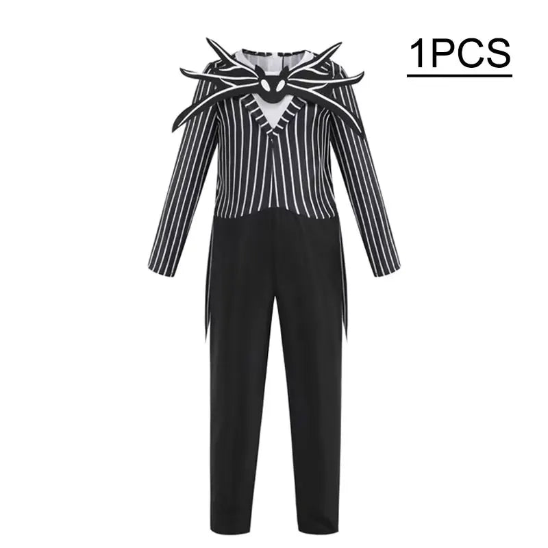 Fantasia infantil de Jack Skellington, fantasia de pesadelo antes do natal, roupa listrada para meninos, conjunto de fantasia para festa de Halloween