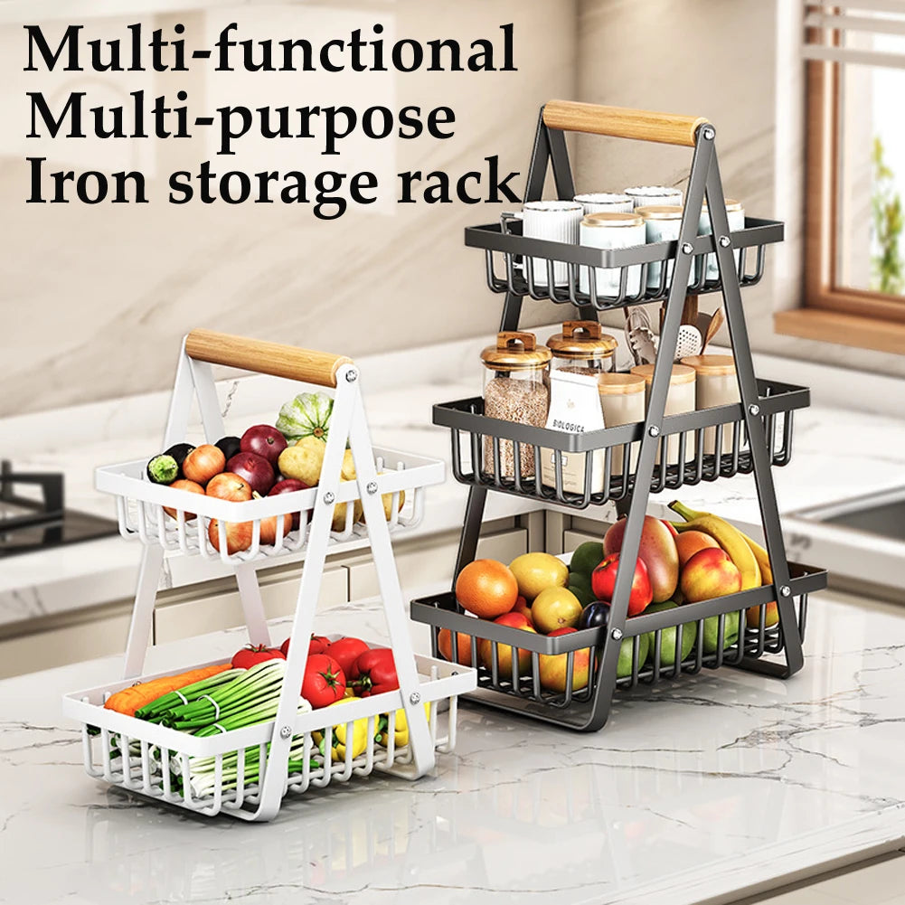 Cesta de armazenamento multifuncional de camada dupla de ferro, prateleira de mesa, mesa de armazenamento de lanche e frutas, com duas camadas de armazenamento na parte superior