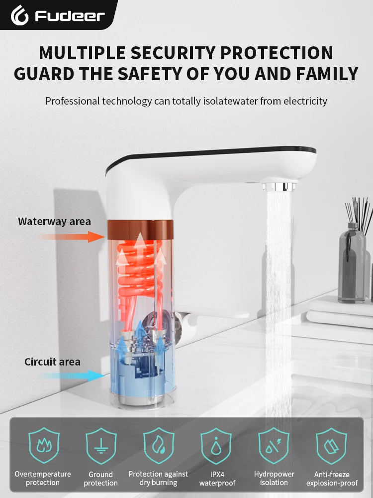 Fudeer 3400W 220V Cozinha Elétrica Aquecedor de Água Torneira Instantânea de Aço Inoxidável Torneira de Água Aquecedor Torneira de Aquecimento Frio