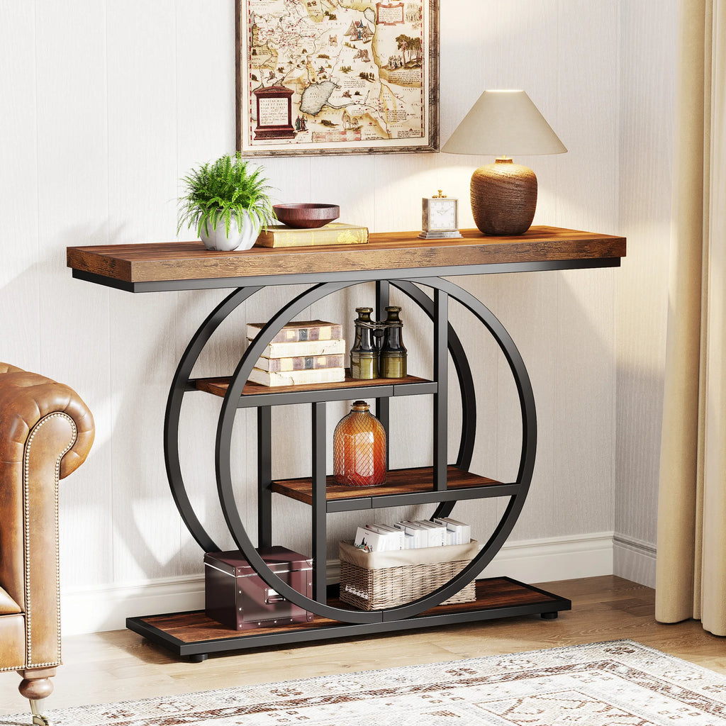 Industrial Entryway Console Mesa para Sala de Estar, Foyer Corredor Mesa para Entrada, 4-Tier Mesa, 41,3"