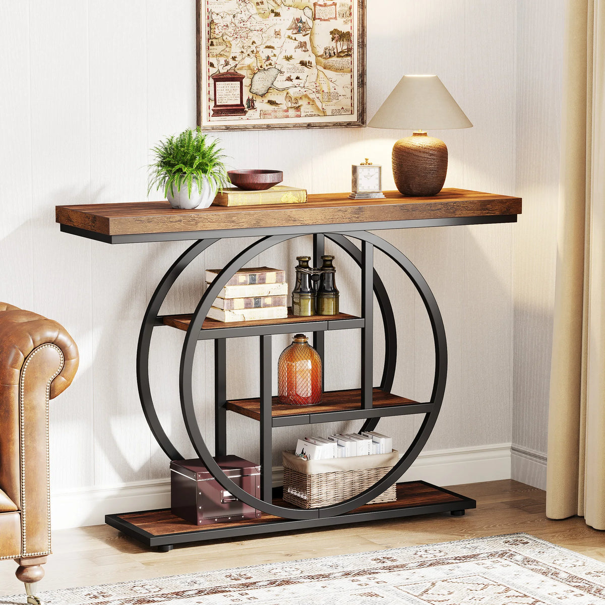 Industrial Entryway Console Mesa para Sala de Estar, Foyer Corredor Mesa para Entrada, 4-Tier Mesa, 41,3"