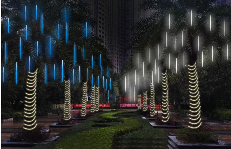 Luz Solar LED de Chuva de Meteoros, Cordão de Luzes para Feriados, Decoração de Jardim à Prova d'Água, Guirlanda LED para Exterior, Decoração de Natal