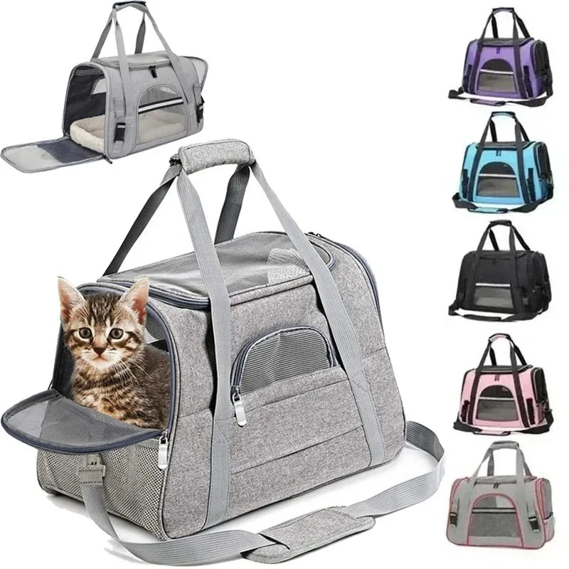 Portadores de animais de estimação mochila portátil respirável dobrável bolsa de ombro gato cão portador sacos de viagem de saída animais de estimação bolsa de transporte.