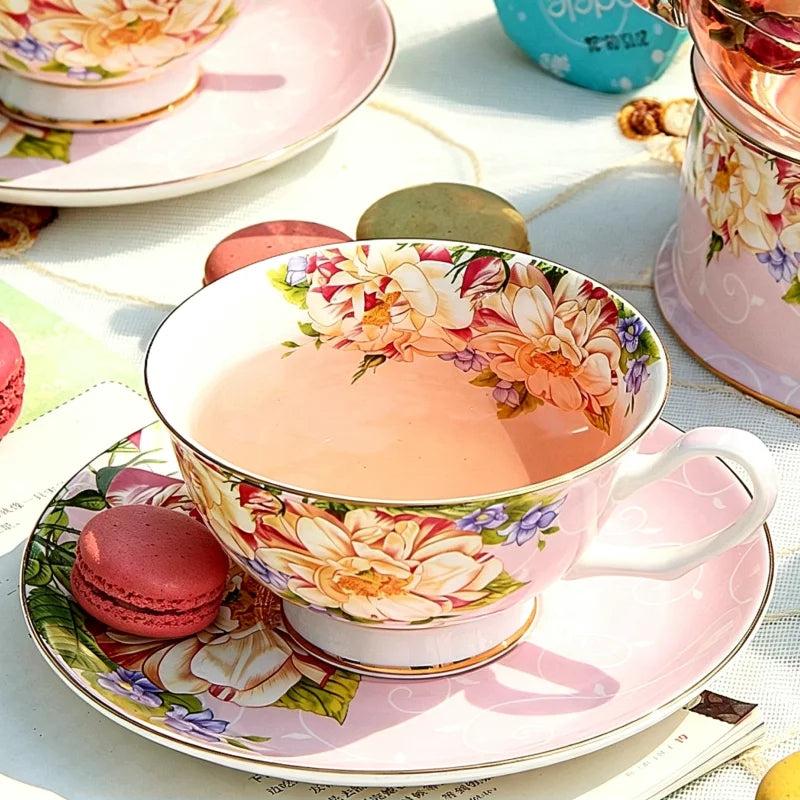 220ml, conjunto de xícara de chá vintage de porcelana fina, xícara de chá artesanal com pires, xícara de café de porcelana, xícara de porcelana cafeteira e pires