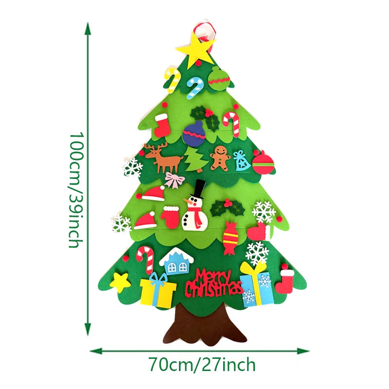 DIY sentiu árvore de natal com ornamento suspenso, luzes LED, presentes para crianças, decoração de ano novo, suprimentos de natal, 2024