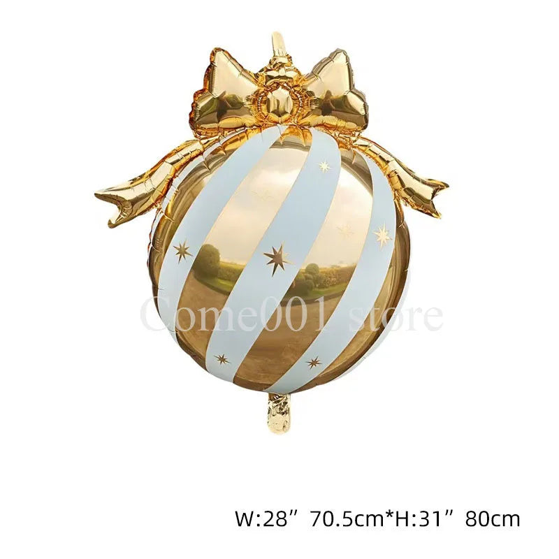 Balão Metalizado de Natal em Forma de Bola, Balões Estrela Listrados, Laço Dourado, Decoração para Pendurar na Árvore de Natal, Balões de Feliz Natal