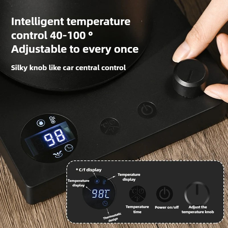 Chaleira Elétrica Gooseneck 1L: Controle Inteligente de Temperatura para Café Coado, Aquecimento Rápido em Aço Inoxidável, 110V e 220V