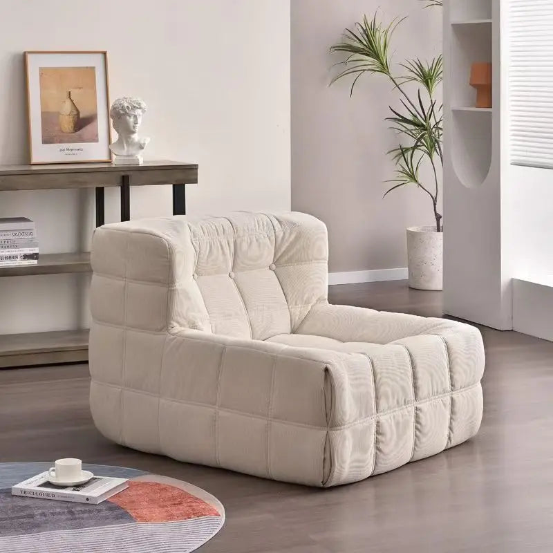 Sofá Preguiçoso Sem Estrutura de Tecido Waffle Compressível, Chaise Longue Individual Tipo Puff para Sala de Estar e Quarto