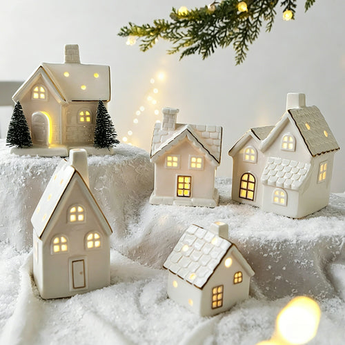 Enfeites de Cerâmica Criativos para Árvore de Natal: Casa de Neve Luminosa para Arranjo de Cenário e Pequenos Enfeites de Mesa