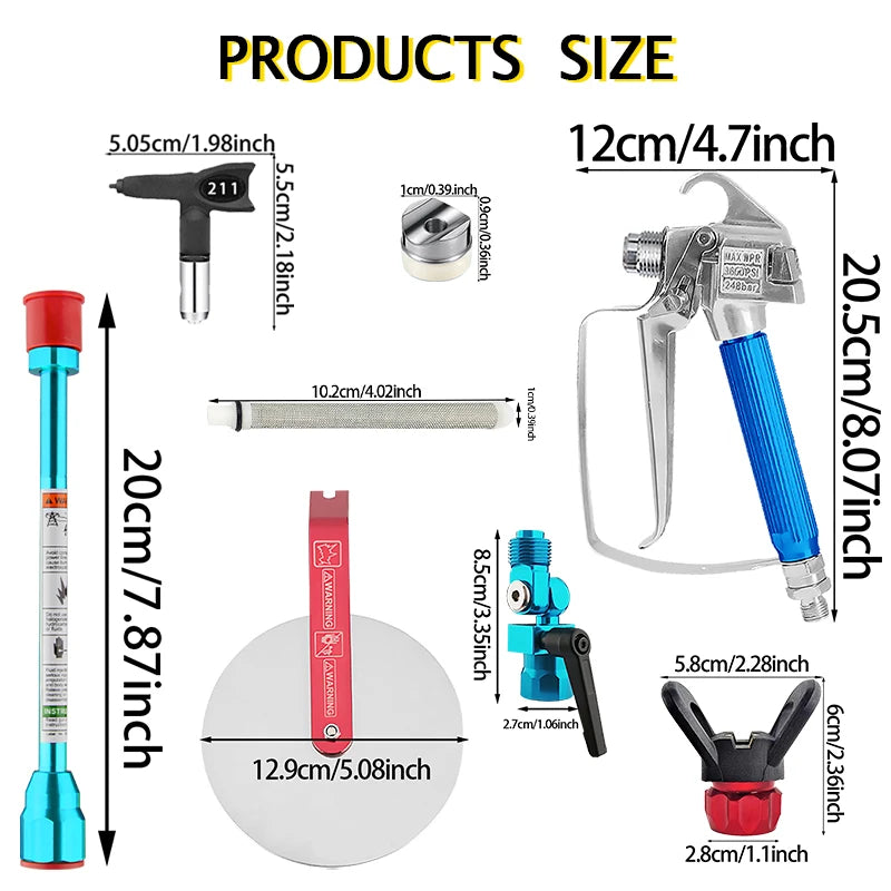 Kit de Pistola de Pintura Sem Ar com 3 Bicos, Cabo de Extensão de 10 Polegadas, Acessório Guia de Pulverização, Filtros para Pintura de Paredes