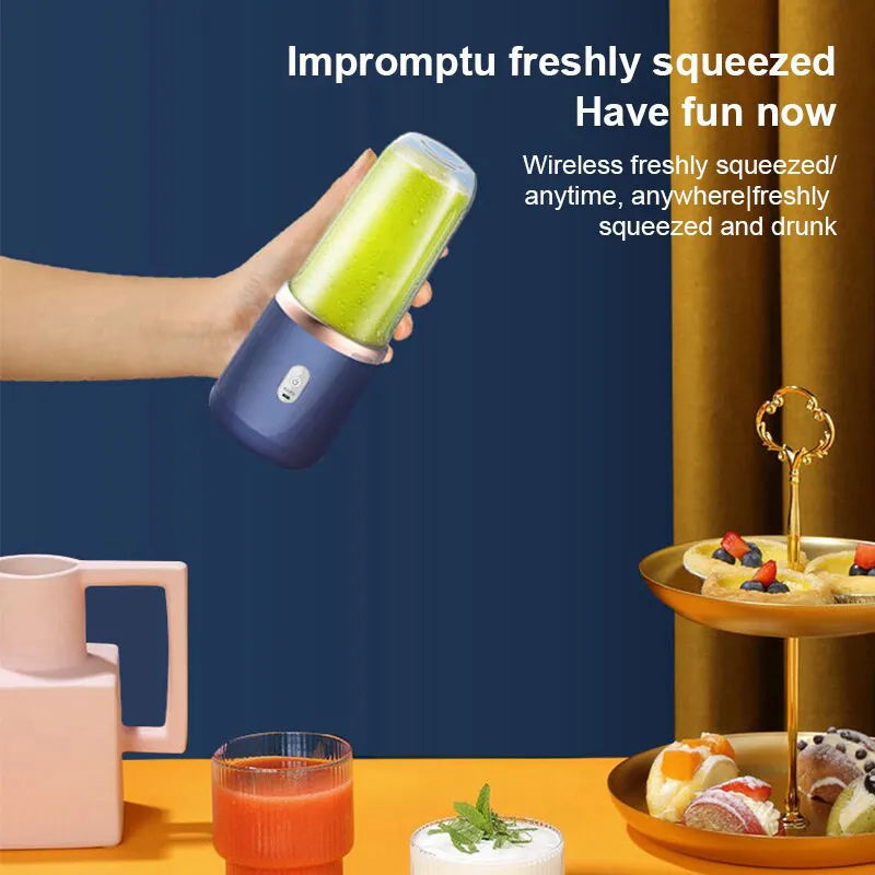 Liquidificador Elétrico Portátil USB com 6 Lâminas, Mini Espremedor de Frutas Sem Fio, Copo para Triturar Gelo, Ferramenta de Cozinha