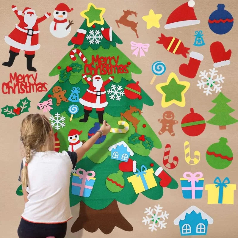 DIY sentiu árvore de natal com ornamento suspenso, luzes LED, presentes para crianças, decoração de ano novo, suprimentos de natal, 2024