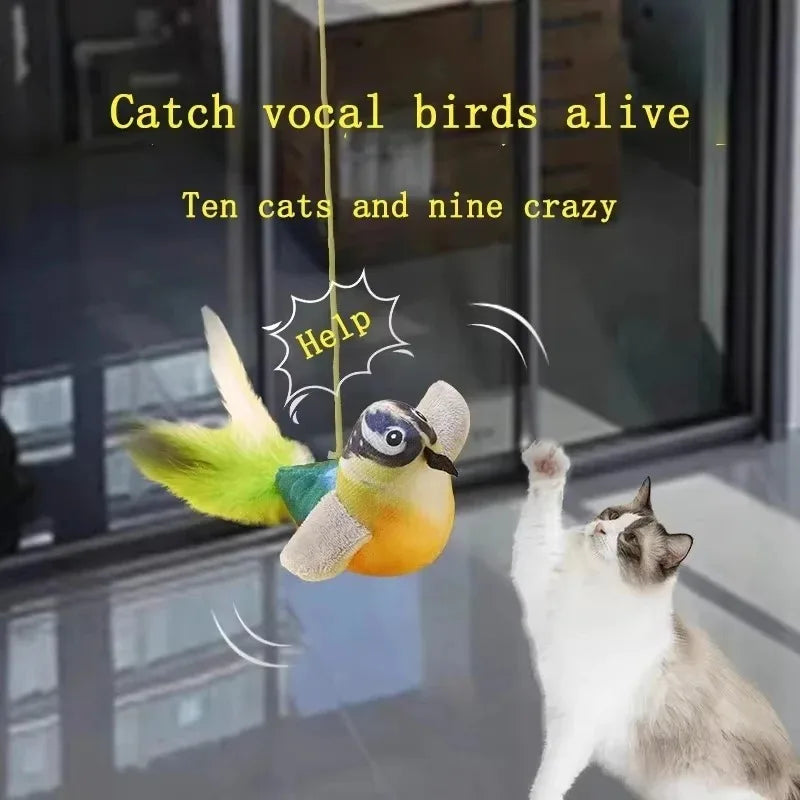 Brinquedo para Gato que Imita o Som de Pássaro para Divertir o Gato, Corda Elástica para Aliviar o Tédio e Resistir a Arranhões e Mordidas