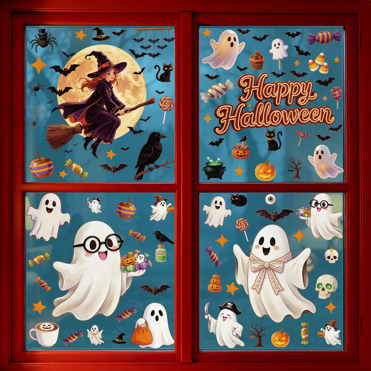 Decorações Criativas de Halloween: Adesivo Eletrostático de Vidro com Abóbora, Fantasma, Morcego, Aranha e Casa Assombrada para Decoração de Feliz Dia de Halloween