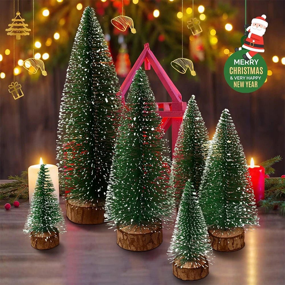 Decoração de natal artificial mini ornamentos de árvore em miniatura pinheiros de neve de cedro para decoração de mesa de casa 2024 navidad paisagem presentes