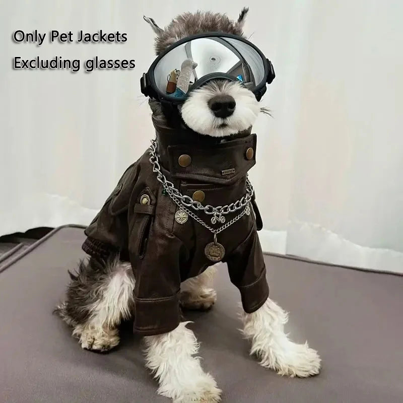Roupa para Cães e Gatos: Jaqueta Motoqueiro de Couro PU Estilo Rocker para Cães, Preto e Marrom, Tamanhos S-XXL