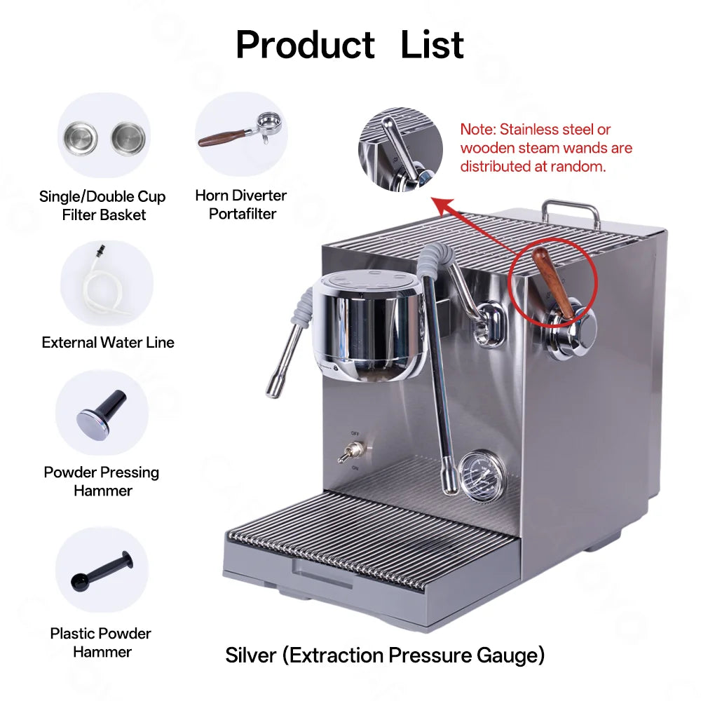Máquina de Café Semi-Automática CAFOVO E120 com Bomba ULKA 9Bar, Sistema OPV, Três Caldeiras e Display OLED para Café Espresso em Casa Kasa & Pet