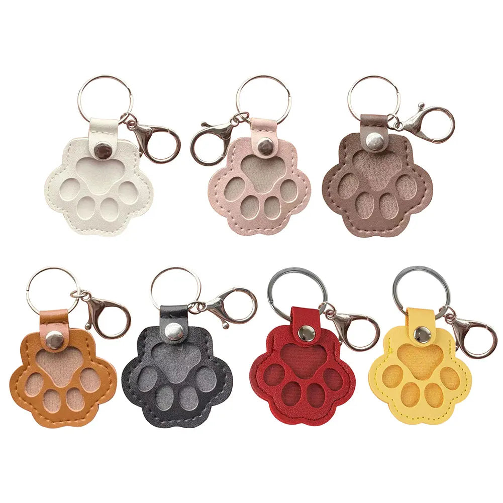 Adorável impressão de pata chaveiros comemorativos saco de armazenamento de pêlos de animais de estimação chaveiro gato cão recipiente de pele pingente para amantes de animais de estimação
