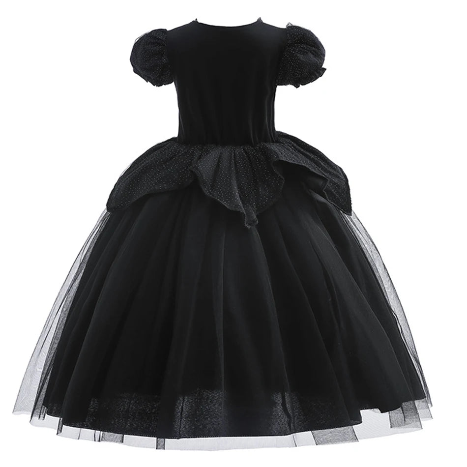 Traje de halloween para crianças vestido de bruxa preta com asas lantejoulas mal rpg traje malévola vestir-se roupa fantasma noiva