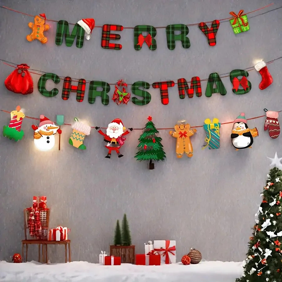 Conjunto de Decoração para Festa de Natal - Faixa de Feliz Natal e Decorações de Fundo Festivas, Enfeites Suspensos para Casa.
