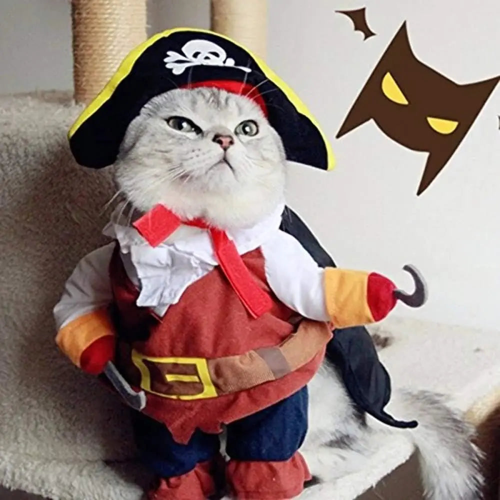 Engraçado roupas para animais de estimação pirata cão gato traje terno corsair vestir-se festa vestuário para gato cão mais chapéu traje do cão de estimação