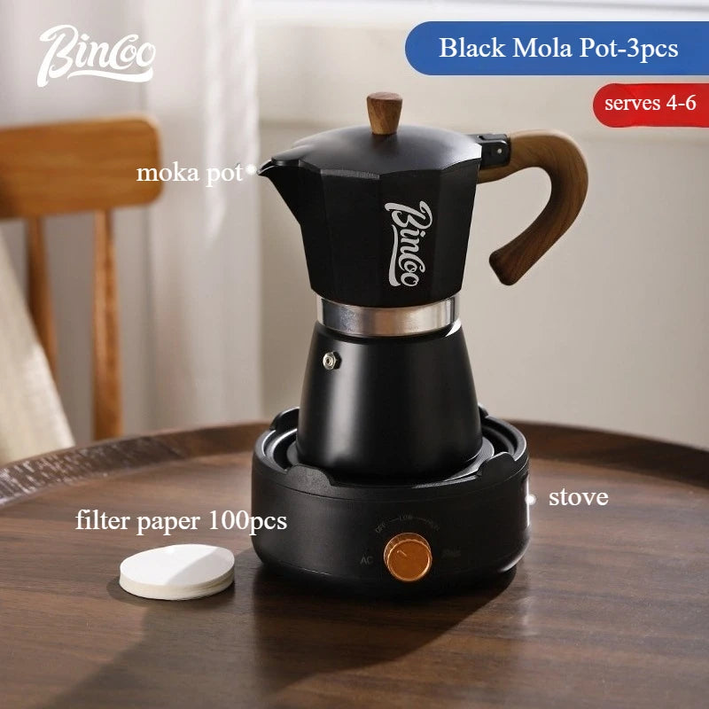 Bincoo Moka Pot e Fogão Elétrico Combo Máquina de Espresso Design Compacto para Pequenos Espaços para Ricas Preparação de Café em Estilo Italiano