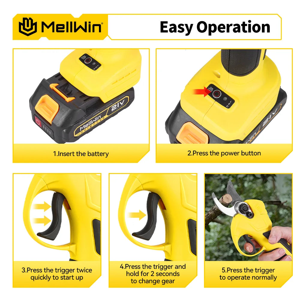 Mellwin 30mm tesouras de poda elétricas sem escova sem fio cortador de galhos de árvores frutíferas tesoura de jardim para makita 18v bateria pino
