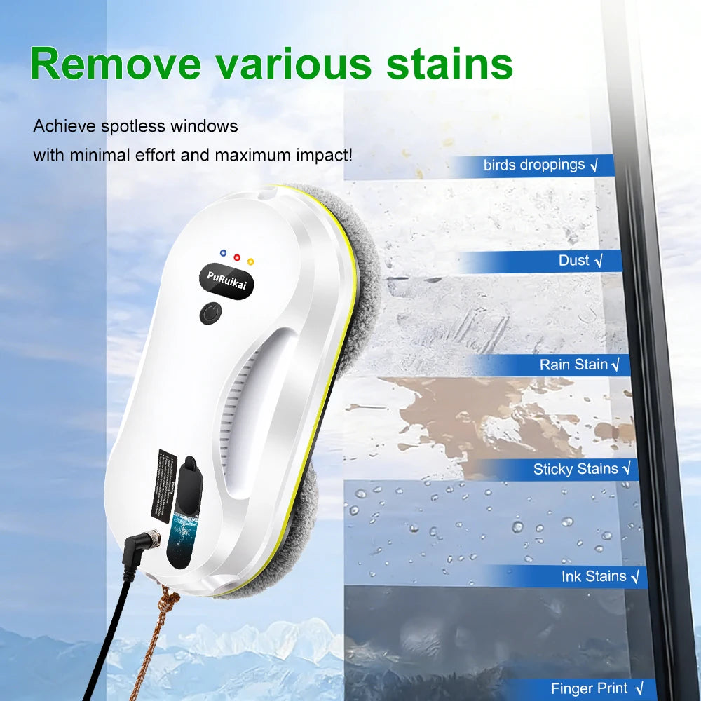 Robô de Limpeza Automático para Janelas PuRuiKai, Com Sistema Inteligente de Detecção de Bordas, Limpador de Vidros Robótico